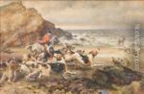 Driven To The Sea At Watchet, Somerset Oil Painting - William Strutt