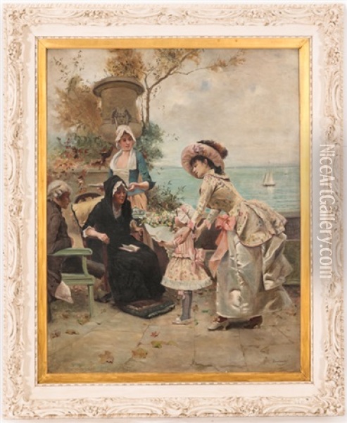 A Family Gathering By The Sea Shore Oil Painting - Emile Auguste Pinchart