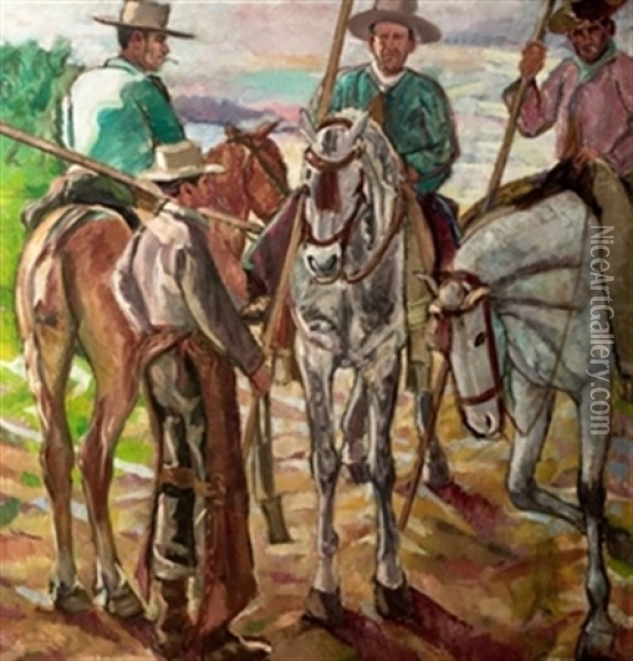 Los Garrochistas Oil Painting - Francisco Gonzales de Itturrino