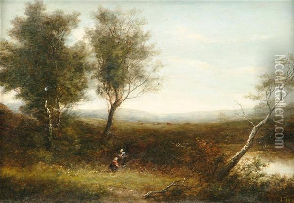 Figures In Awooded Landscape Oil Painting - Joseph Thors