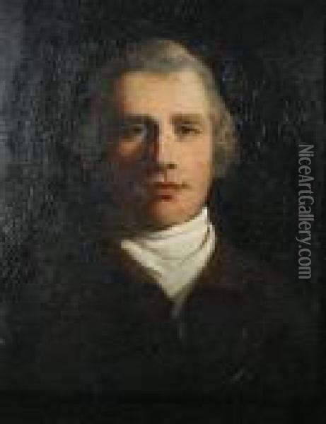 Portait Of A Gentleman, Bust-length, In Abrown Coat With A White Cravat Oil Painting - John Hoppner