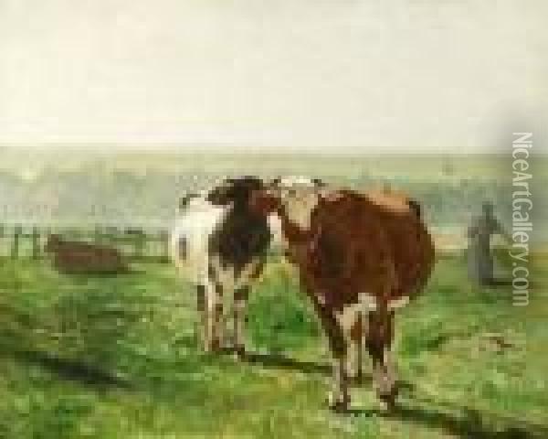 Dupre . Cows In Pasture Oil Painting - Julien Dupre