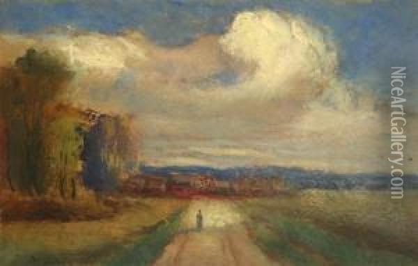 Figure On A Meadow Lane Oil Painting - John A. Hammond