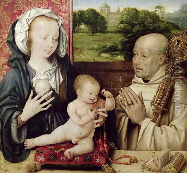 The Virgin and child worshipped by St.Bernard (detail) Oil Painting - Joos Van Cleve