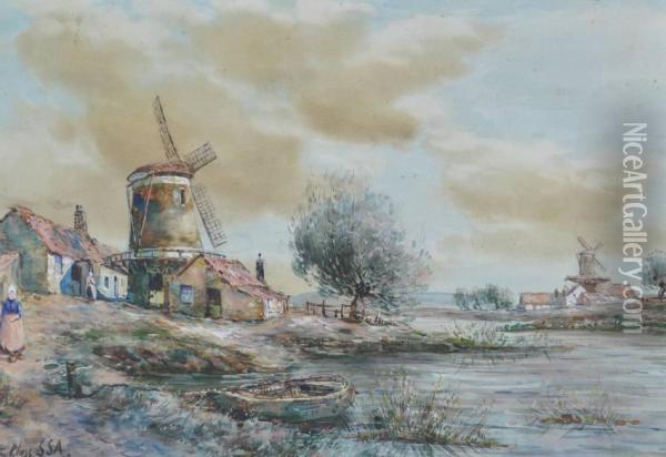 Dutch River Landscape Oil Painting - John Hamilton Glass
