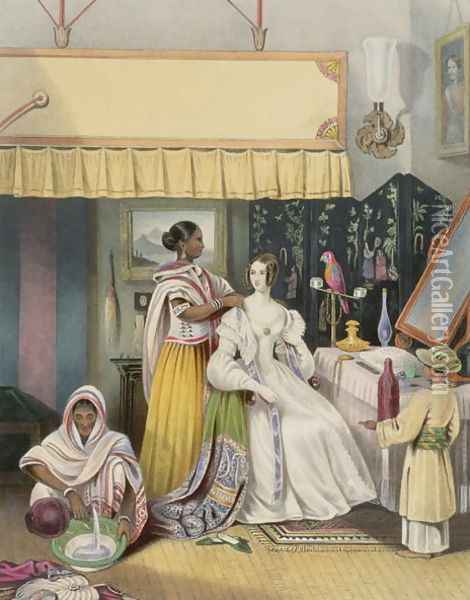 The Young Ladys Toilet, plate 2 from Anglo Indians, engraved by J. Bouvier, 1842 Oil Painting - Tayler, William