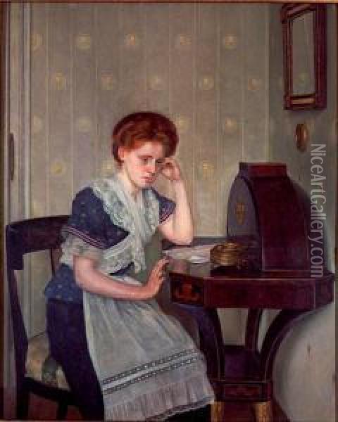 Lady At Her Desk Oil Painting - Isidor Kaufmann