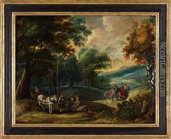 Landschaft Mit Reisenden Und Rastenden Oil Painting - Gillis Van Coninxloo III