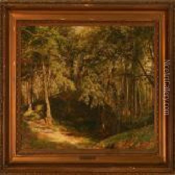 Sunny Forest Scene Oil Painting - Janus Andreas La Cour