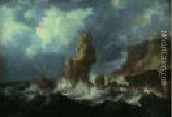 Marine Par Temps Agite Pres D'une Cote Rocheuse Oil Painting - Bonaventura, the Elder Peeters