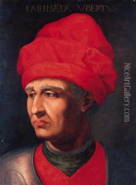 Portrait Of A Nobleman, Head And Shoulders, In A Red Hat Oil Painting - (Jacopo Carucci) Pontormo