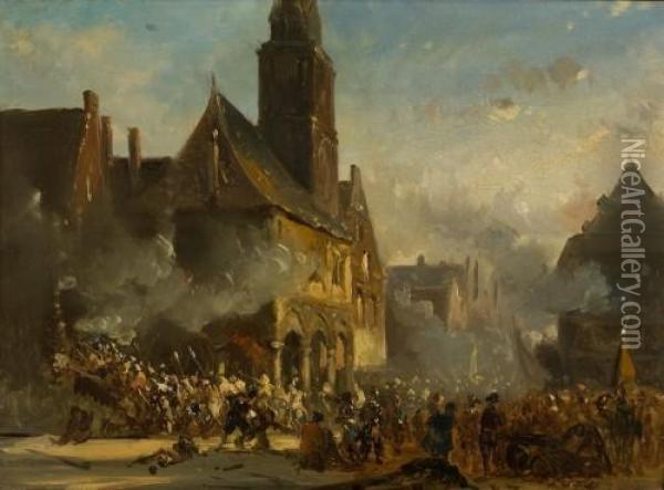 Aufstand Auf Dem Rathausplatz Oil Painting - Cornelis Springer