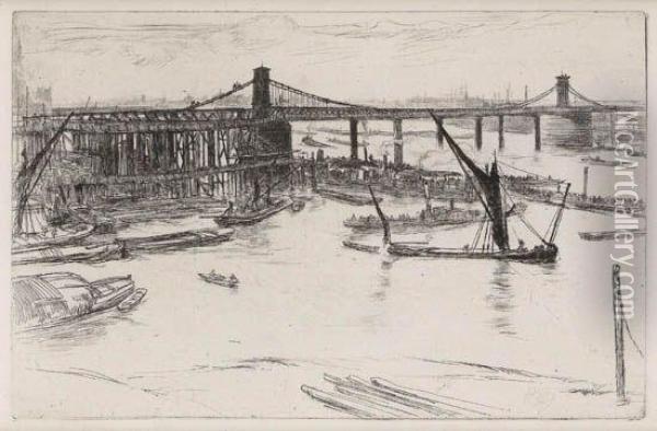 Old Hungerford Bridge Oil Painting - James Abbott McNeill Whistler