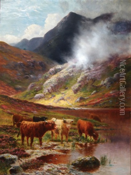 Scottish Highland Cattle Scene Oil Painting - Daniel Sherrin
