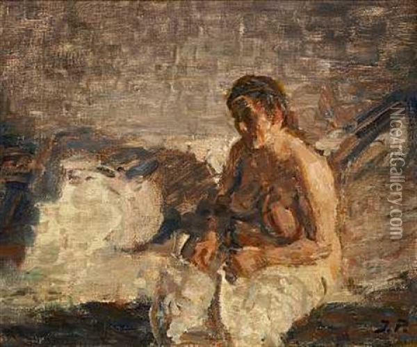 Studie Af En Kvinde Pa En Seng Oil Painting - Julius Paulsen