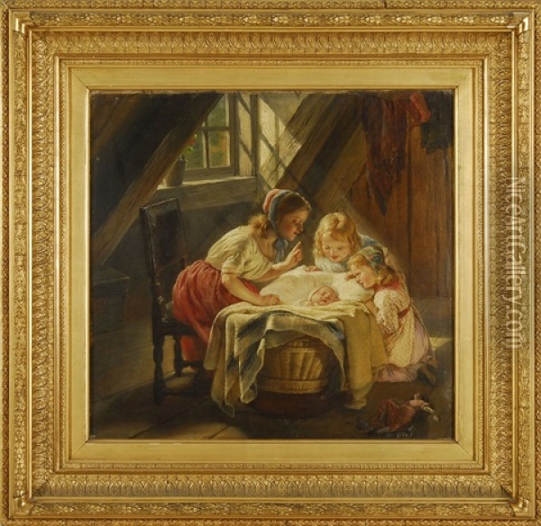 The New Baby Oil Painting - Elisabeth Anna Maria Jerichau-Baumann