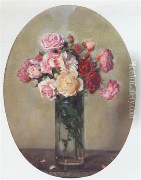 Le Vase De Roses Oil Painting - Jules Alexis Muenier