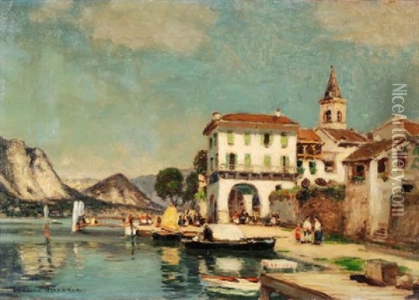 I Pescatori, Tessin Oil Painting - Heinrich Hermanns