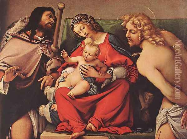 Madonna with the Child and Sts Rock and Sebastian Oil Painting - Lorenzo Lotto