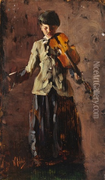 La Violinista Oil Painting - Vincenzo Irolli