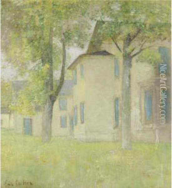 House With Blue Shutters Oil Painting - Emil Carlsen