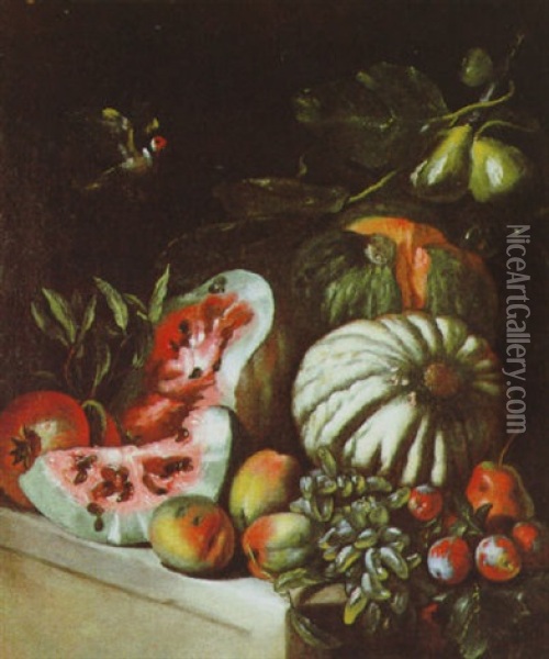 Natura Morta Con Meloni E Uva Oil Painting - Gaetano Cusati