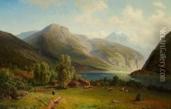 Norwegian Fiord Oil Painting - Christian Delphin Wexelsen