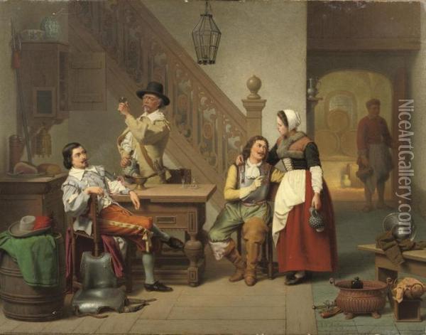 At The Tavern Oil Painting - Gustaaf Antoon F. Heyligers