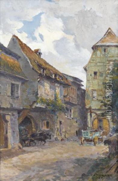 Elsassische Strassenpartie Mit Ochsenkarren Oil Painting - Georges Capgras