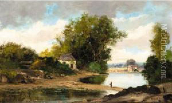 River Landscape Oil Painting - Charles Morin