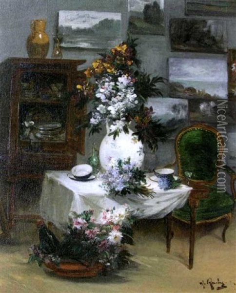 Vase De Fleurs Dans L'interieur Oil Painting - Alfred Rouby