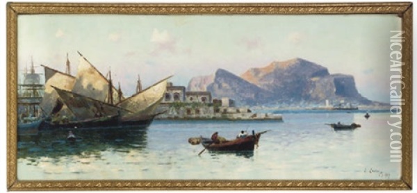 Fishing At Sunrise, Palermo Bay Oil Painting - Erminio Cremp