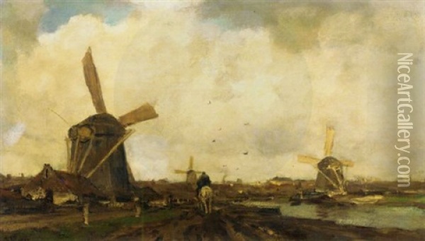 Molens Aan De Vaart Oil Painting - Jacob Henricus Maris