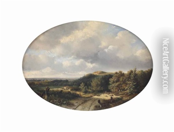 A Panoramic Landscape Oil Painting - Pieter Lodewijk Francisco Kluyver