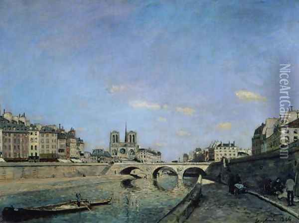 The Seine and Notre Dame in Paris, 1864 Oil Painting - Johan Barthold Jongkind