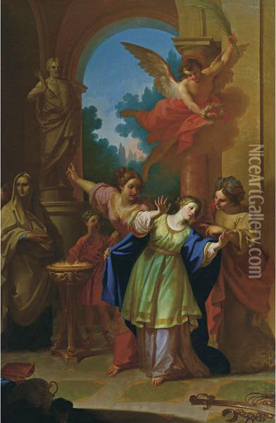 Santa Bibiana Rifiuta Di Adorare Gli Idoli Pagani Oil Painting - Gaetano Lapis