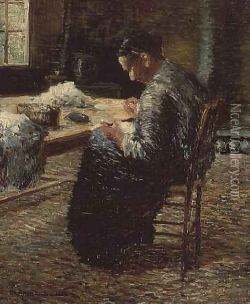 Portrait of the Artist's Mother Sewing, 1885 Oil Painting - Charles Angrand