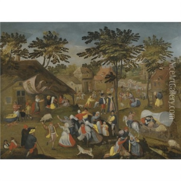 A Village Kermesse On St. George's Day Oil Painting - Marten van Cleve the Elder