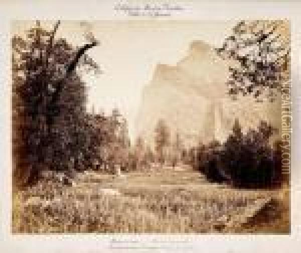 Yosemite Valley (the Bridal Veil, Pohono), Sierra Nevada, Californie Oil Painting - Carleton E. Watkins