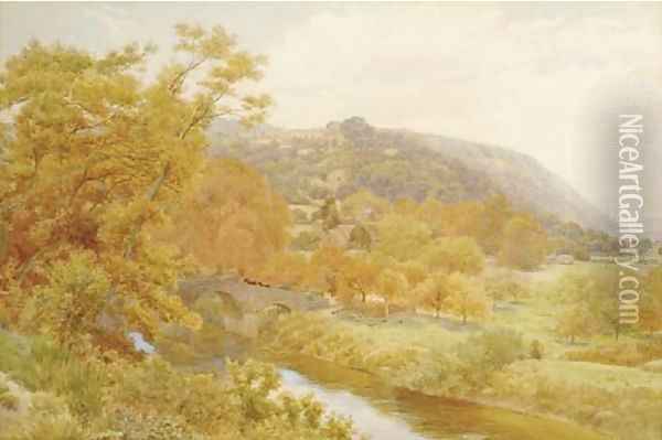 Bredwardine Bridge on the Wye, Hereford Oil Painting - Alfred Robert Quinton