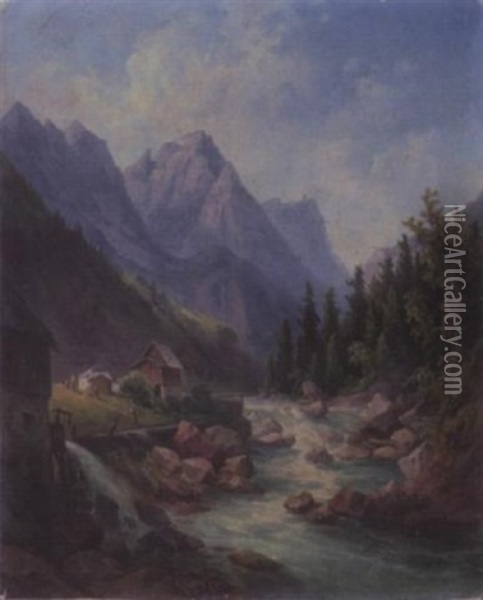 Sommerliches Tal Mit Wassermuhle Oil Painting - Georg Geyer