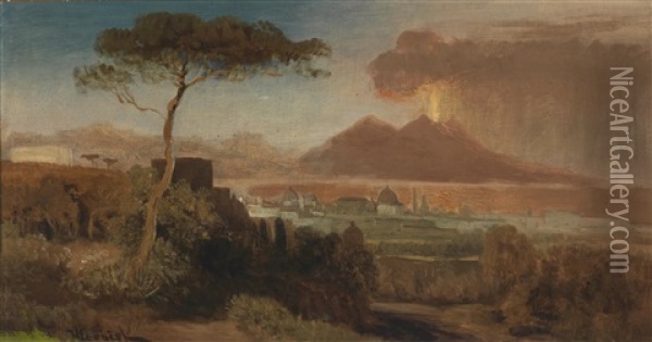 Blick Auf Den Vesuv Oil Painting - Anton Hlavacek