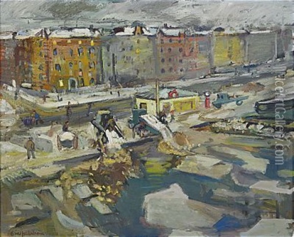 Snotippning Norr Malarstrand - Stockholm Oil Painting - Eric C. Hallstroem