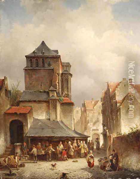 A Bustling Marketplace Oil Painting - Jacques Carabain