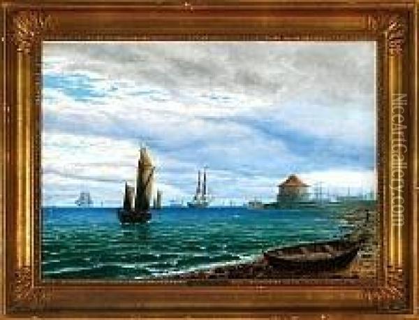 A Coastal Scenery From Frederikshavn Town, Denmark Oil Painting - Thorvald C. Benjamin Moller