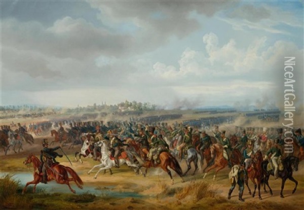 The Combat Of Papa On 12 June 1809 Oil Painting - Albrecht Adam