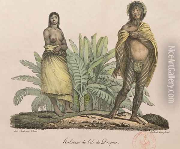 Inhabitants of Easter Island, from 'Voyage Pittoresque Autour du Monde', 1822 Oil Painting - Ludwig (Louis) Choris