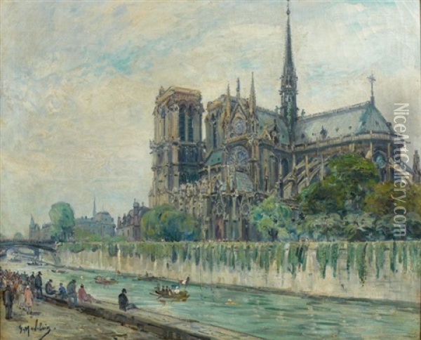 Paris, La Seine A Notre Dame Oil Painting - Gustave Madelain