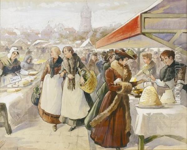Markttag In Flandern. Oil Painting - Willem Bataille
