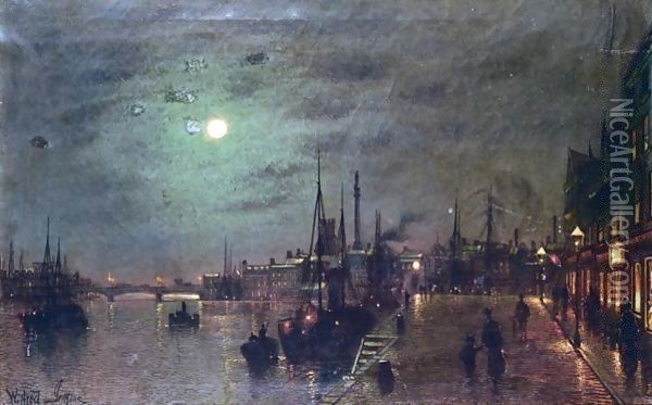 Harbour Scene At Night Oil Painting - Wilfred Jenkins